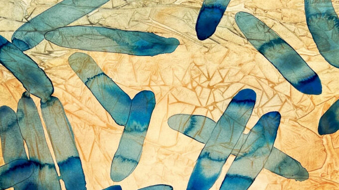 akvarellfärger i blått och gult