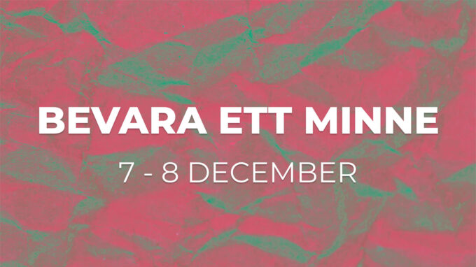 rött och grönt ljus med vitt text bevara ett minne och datum 7 - 8 december.
